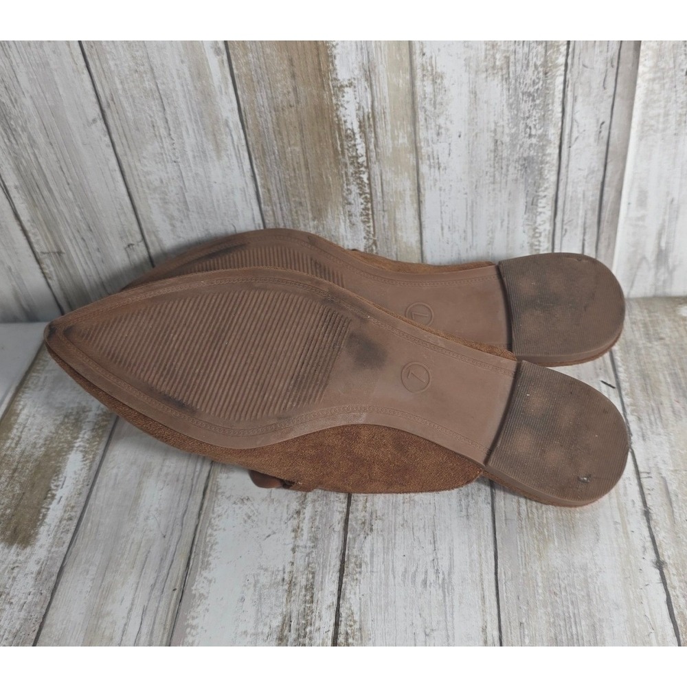 A New Day Womens Cognac Brown Faux Suede Pointed Toe Chain Link Mules Size 7 - Picture 7 of 8